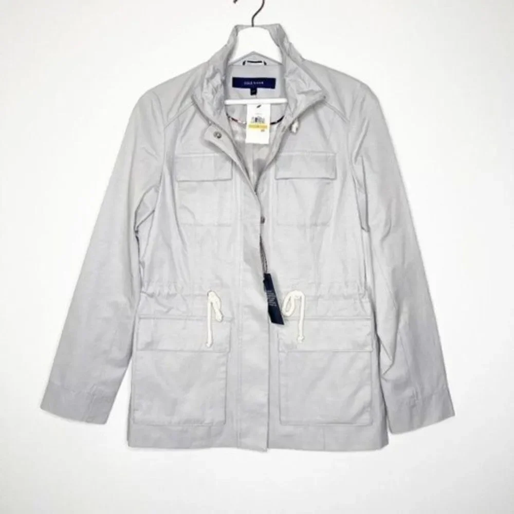 NWT Cole Haan Utility Anorak Jacket Fog Gray Drawstring Waist Small Coastal Chic